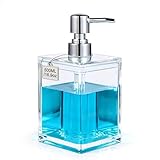 Acrylic Soap Dispenser with Pump for Kitchen & Bathroom, Square Dish Bottle, Modern Hand Soap Dispenser Plastic for Hand Wash, Dish Detergent, mouthwash, Lotion - Gift & Bulk Use