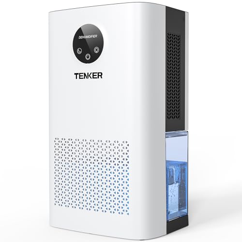 TENKER Dehumidifier, 2.2L (77 OZ) Water Tank Dehumidifiers for Home, 1000 sq.ft Quiet Dehumidifier with Sleep Mode, Auto Shut Off, 7-Color LED Light for Closet Bedroom Bathroom Basement RV, White