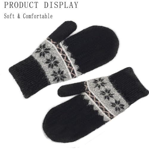 Image of Kids Winter Warm Knit Mittens-Double Layer Thickn Outdoor Gloves Soft Stretchy Snowflakes Gloves for Boys Girls 5-10Y