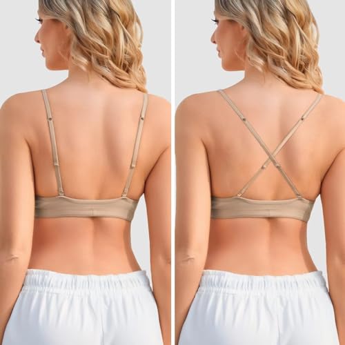 Image of INIBUD Bralette for Women Removable Padded Bra Yoga Seamless V Neck Triangle Adjustable Straps Wireless