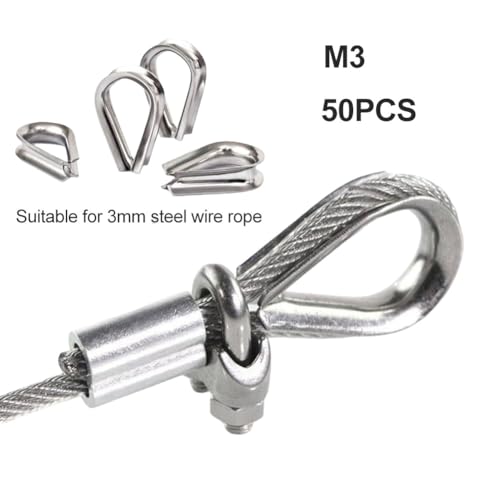 Drahtseil Kauschen, Seilkausche, Drahtseil Fingerhut, Stainless Steel Kausche, Edelstahl Kabelkausche, Rigging Werkzeuge für Drahtseilklemmen Stahlseil Wäscheleine Forstseil Markise Fixiert, 50 Stück