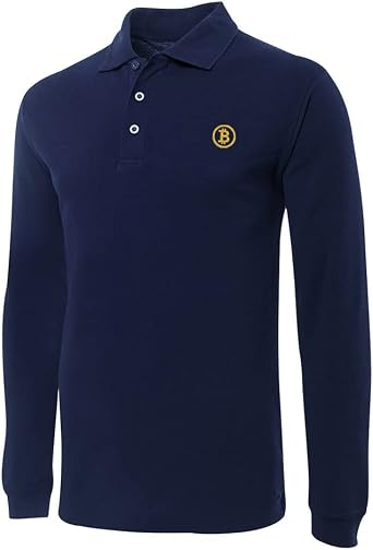 Mens Polo Shirts Bitcoin Embroidered Casual Long Sleeve Polo Shirt for Men Golf Shirts for Men