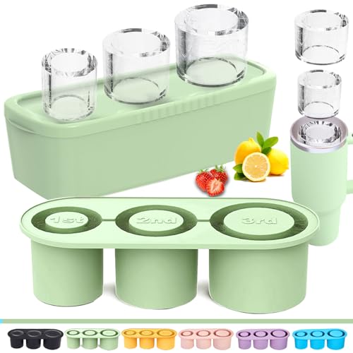 Rhewatin 1pc Tumbler Ice Tray for Stanley/Yeti/Simple Modern etc. 40oz Tumblers, Silicone Ice Cube Tray for Tumblers with Bin and Lid, Green