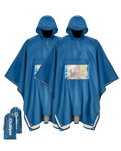 Chakipee Regenponcho Wasserdicht Erwachsene Wiederverwendbar Regencape Leichtgewicht mit Transparenter Tasche, Packbarer Rain Poncho Mehrzweck für Reisen, Wandern, Camping, Festivals 2 Pack