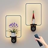 Starxing Wall Plant Holder with Light, 2 Pack Plant Wall Shelf for Indoor Plants, Rechargeable 8000mAh Wall Planters, Dimmable Remote, Modern Plant Wall Decor for Bedroom Living Room