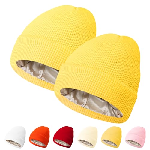 Image of PFFY Womens Satin Lined Beanie Silk Lining Winter Hats Beanies for Women | Silk Feeling Lining, Soft Slouchy Beanie Hat, Protect Hair Reduce Frizz, Winter Hat for Cold Weather, Essential for Outdoor