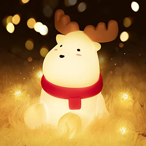 UNEEDE Reindeer Silicone Night Light for Kids, Cute Christmas Gift, Warm Yellow LED Light, Soft...