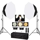 FEIFANTEAM 2 Pack Octagonal Softbox Lighting Kit, 27.5" Professional Soft Box Photography Lighting with 85W 3000-6500K Dimmable LED Bulbs, Photo Studio Lights Equipment for Portrait, Video Recording