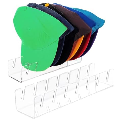 heluqu Hat Stand for Baseball Caps - 2 Pack, No Install Acrylic Hat Organizer for 14 Baseball Caps, Baseball Hat Storage Hat Holder Hat Display Cap Racks for Bedroom, Closet, Dresser, Office Cover