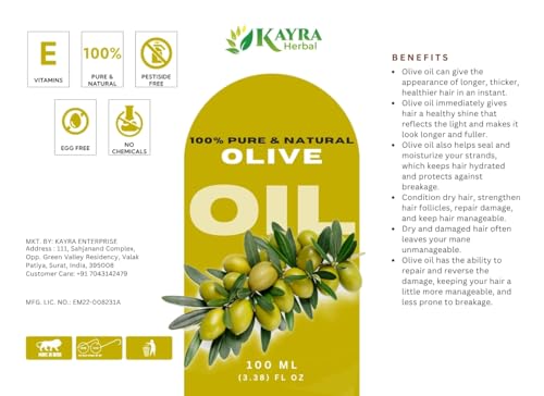 Image of Olive Oil | 100% Pure Extra Virgin Cold Pressed Zaitoon Oil for Hair Growth, Glowing Skin, Face & Scalp Care | Jaitun Ka Tel for Dry Skin, Dandruff, Hair Fall & Moisturizing - 100ml