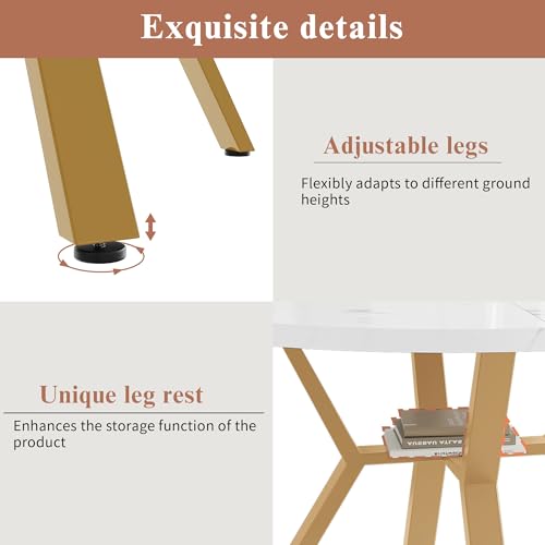 Merax Elegant Modern Round Dining Table with Luxurious Gold Metal Frame, Exquisite Marble Veneer Top, Multi-functional and Space-Saving Design Perfect for Dining, Coffee, or Side Table, 100x100x75cm - Image 3