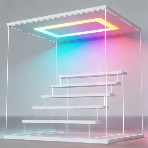 Image of Clear Acrylic Display Case with RGB LED Light, 6 Tier Dustproof Showcase for Collectibles, Figures & Model Cars, Stackable Display Box (White, 15x12x15 in)