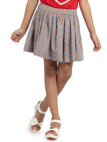 Image of Under Fourteen Girls 100% Cotton Printed Poplin Skirt | Skirt for Girls | Woven | 10-11 Yrs(Grey)