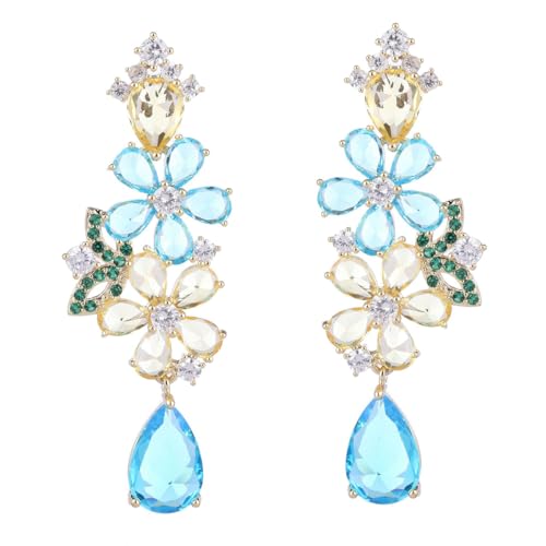 14K Gold Flower Chandelier Moissanite Earrings, Long Water Drop Tassel Earrings, Elegant Gift for Mom,Wife,Girfriend