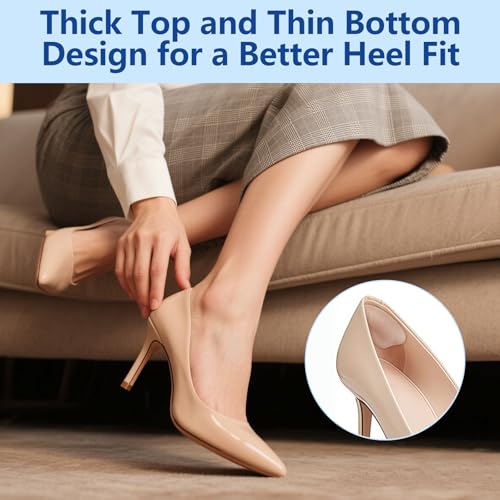 Heel Grips Liner Cushion Inserts for Loose Shoes Men Women, Soft, Suitable, Comfortable, Heel Pads Protectors for Heel Slipping, Heel Pain, Blister, Friction, Anti-Slip Shoe Filler, 4 Pairs, Black