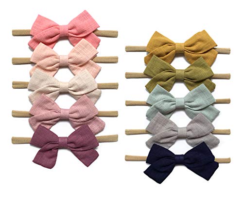 Baby Girl Headbands and Linen Hair Bows, Stretchy Nylon Hairbands for Newborn, Infant