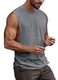 Mens Workout Cut Off Shirts Perfect Muscle Shirt Bodybuilding Tak Tops Sleeveless Gym T Shirts Grey