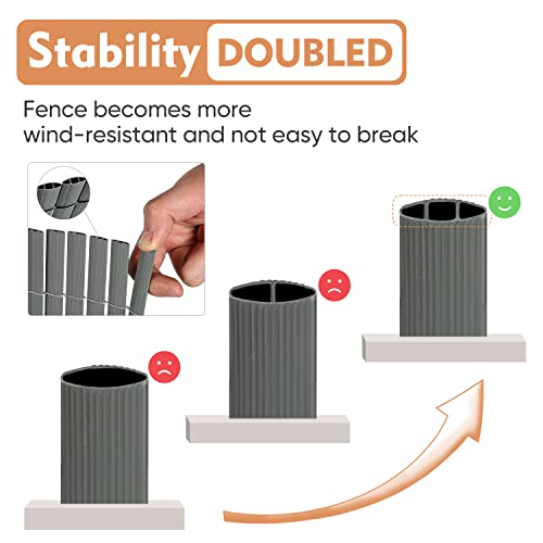 Sekey PVC Sichtschutzmatte 80x300m Doppelte Verstärkung Innen, Balkon Sichtschutz mit Kabelbindern, Sichtschutzzaun Windschutz Wasserdicht ohne Bohren für Balkon Garten, Grau
