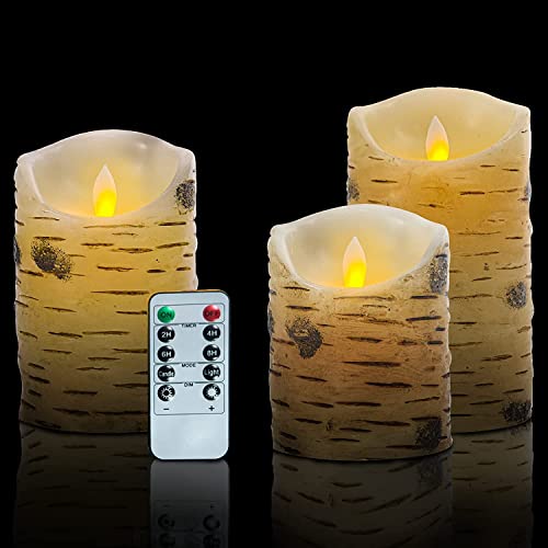 YIWER Birchwood Flameless Candles Set Of 3 Real Wax