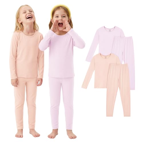 PurComfy SuperSoft Toddler Pajama Set, 4-Piece Bamboo Viscose Snug-Fit Sleepwear for Boys Girls, Long Sleeve Toddler Clothes Blush & Lilac 10 Years