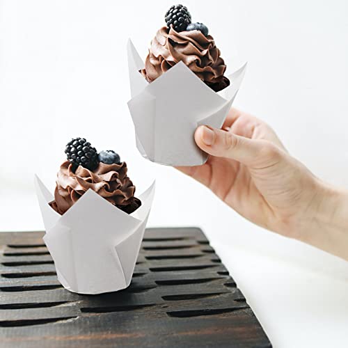 200Pcs Tulip Cupcake Liners, Brand Name Standard Greaseproof Paper Baking Cups Muffin Liners Holders Perfect For Bridal Showers, Baby Showers, Birthday Parties, Banquets, And Catering Events (White) #TOP4