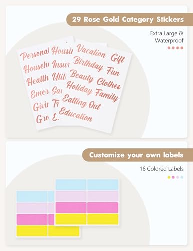 Image of A6 Budget Binder for Money Saving, Budget Planner, Money Organizer for Cash | with 8 Cash Envelopes, Budget Sheets & Rose Gold Category Stickers, PU Leather, Light Brown Embossed Floral