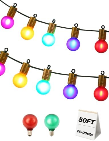 50FT Multicolor G40 LED Globe String Lights - Festive Outdoor Par...