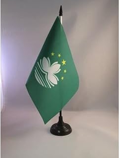 AZ FLAG Macau Table Flag 5'' x 8'' - Macanese Desk Flag 21 x 14 cm - Black plastic stick and base