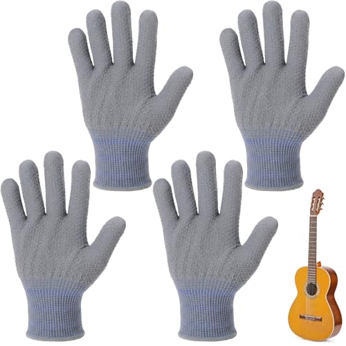 Zelphvt 2 Pairs Guitar Gloves, Grey Practice Gloves for Playing Musical Instruments, Guitar Fingertip Glove Piano Protectior Men Women Piano Glove