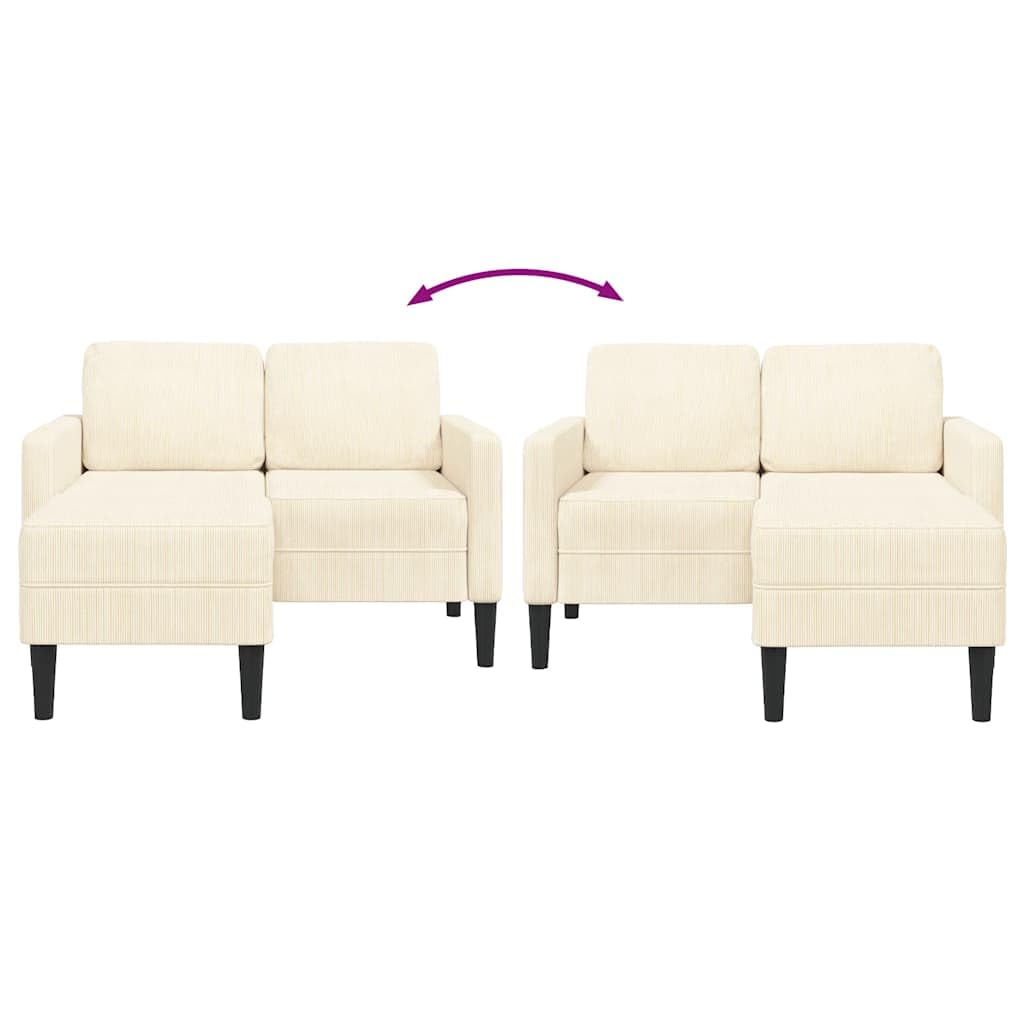 vidaXL Sofá de 2 plazas con Chaise Longue en Forma de L Crema 125cm, sofá de 2 plazas para Dormitorio, sofá de Dos plazas, sofá de Dos plazas