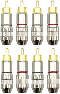 HKSMAN RCA Male Plug, Screws Audio Video In-Line Jack Adapter Audio Jack Connector for 4.5mm Speaker Cable Multimedia and CCTV, RCA Plug Solderless, Black And Red (8 Pack)