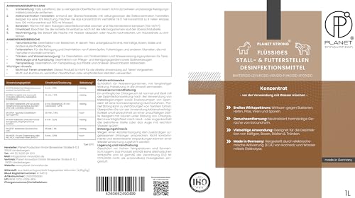 1L Stalldesinfektionsmittel Konzentrat Planet Strong® – Wirksam gegen Bakterien, Pilze & behüllte Viren (z. B. Influenza-Viren) – Für Ställe, Tierhaltung, Flächen & Futterstellen | Made in Germany