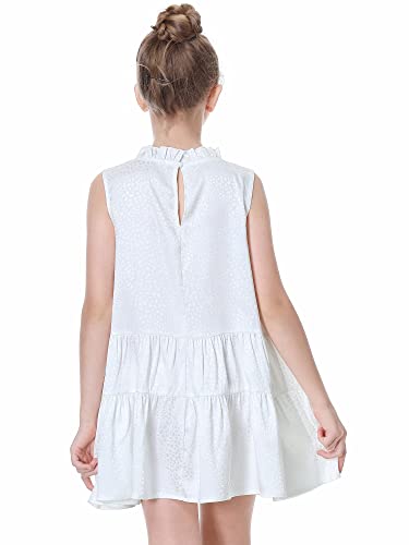 Mmoitkki Kids Girls White Elegant Dresses Summer Casual Sleeveless Ruffle Tiered Swing Sundress Size 14-16 #TOP1
