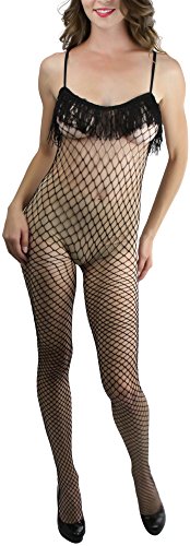 Image of ToBeInStyle Women's Bodystocking Crotchless Peek-A-Boo Fishnet Lace Bodysuit