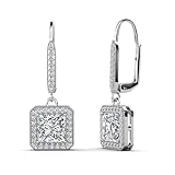 Cate & Chloe Ivy 18k White Gold Dangle Earrings | Princess Cut Cubic Zirconia Earrings, Women's Drop & Dangle Earrings, Halo Silver Earring Set Gift for Her, Hypoallergenic Earrings Fashion Jewelry