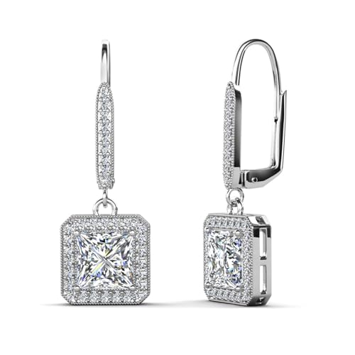 Cate & Chloe Ivy Dangle Earrings with Princess Cut Simulated Diamond Crystals | 18k White Gold-Plated Elegant Drop Jewelry for Women | Romantic Gift for Her on Mother’s Day, Birthdays, Anniversary by Cate & Chloe - Used condition - US$8.91