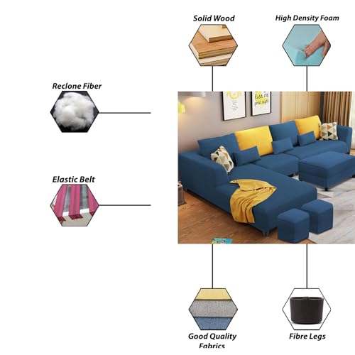 Image of Casaliving Minta Seater L Shape Sofa Set for Living Room (Blue, 8S-LHS)