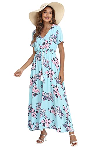 Image of VintageClothing Women's Floral Maxi Dresses Boho Button Up Split Summer Casual Long Dress Beach Party Dress