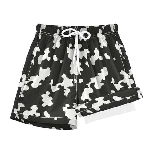 YANENDIE Boy Swim Trunks with Compression Liner Black White Camo Boys Swim Shorts Quick Dry Beach Shorts