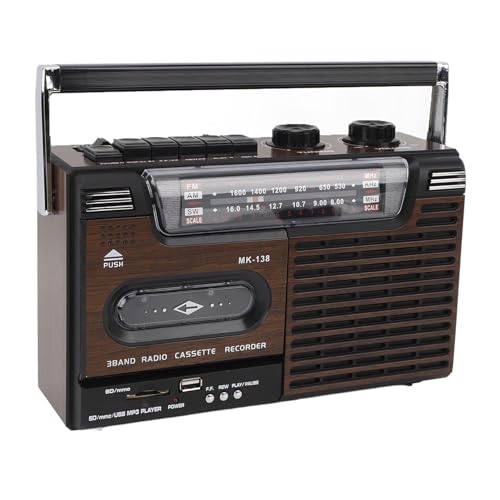 Tragbarer Kassettenspieler, 4-Band-Retro-Radio AM SW FM, Karten- und Aufnahmefunktion, Nahfeldeffekt, für Auto, Holzmaserung (EU-Stecker)