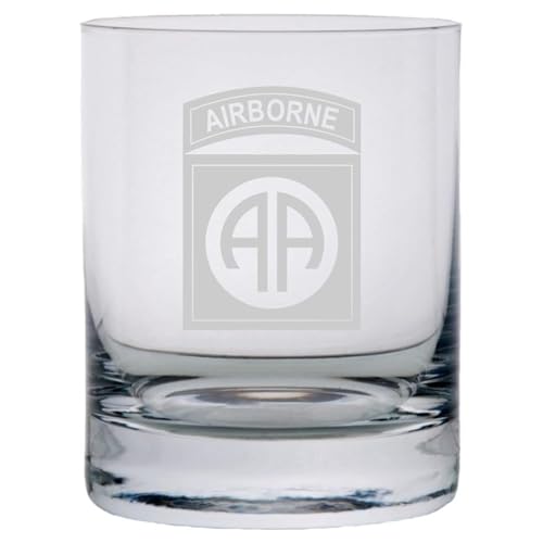 Etched Laser Art Personalized 82nd Airborne Division Custom Whiskey Glasses - Crystal Rocks Whisky Glass, US Military, Veterans, Retirement, Christmas, Groomsmen Gifts, Dishwasher Safe - 11 oz