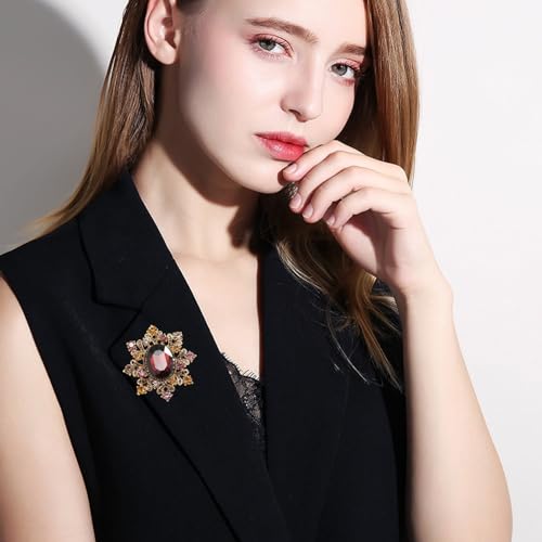Image of Oval Rhinestone Brooch Pin for Women Girls Gold Plated Fashion Color Crystal Victorian Style Brooches Lapel Pins Dainty Hat Bag Dress Acccessories Antique Art Deco Christmas Valentine Festival Ornament Jewelry Gift