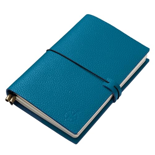 WANDERINGS A5 Size Travelers Notebook with Pockets - 6"x8.5" / 15cm x 22cm - Refillable Travelers Journal - A Beautifully Handcrafted Leather Journal in Blue, 120 GSM Blank Inserts