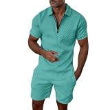 Generisch 2 Teiler Herren Jogginganzug Luftiges Printhemd für besondere Anlässe – leichtes, saisonales Ensemble mit modernem Schnitt (Mint Green, L)