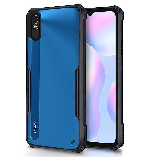 Image of Pikkme Plastic Mi Redmi 9A / 9i / 9A Sport Back Cover Crystal Clear Transparent Back Ultra Hybrid Full Camera Protection Raised Edge TPU Bumper Back Cover for Mi Redmi 9A / 9i / 9A Sport (Black)