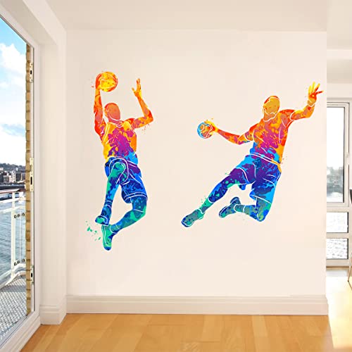 Woyinis Watercolor Basketball Player Dunk Wall Decals For Boys Teens Sports Player Silhouette Wall Stickers Peel & Stick Removable Living Room Kids Bedroom Nursery Classroom Playroom Wall Decor Mural Decoration #TOP5