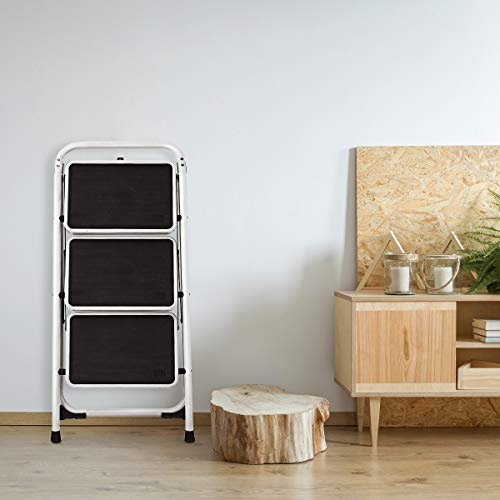 Goplus 3 Step Ladder, Folding Heavy Duty Step Stool Lightweight Steel Ladder with Handgrip and Wide Anti-Slip Platform for Kitchen Shop, 340lbs Capacity (Black)