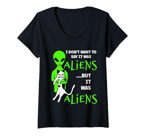 Mujer Extraterrestre OVNI Gato Extraterrestre Secuestro Alienígena Creyentes Espacio Camiseta Cuello V