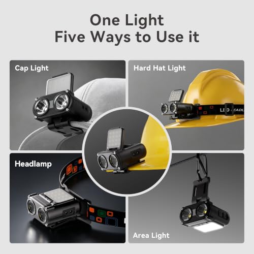Image of Hopedone 2-in-1 Rechargeable Headlamp & Hat Light, 800LM Clip-On Cap Light