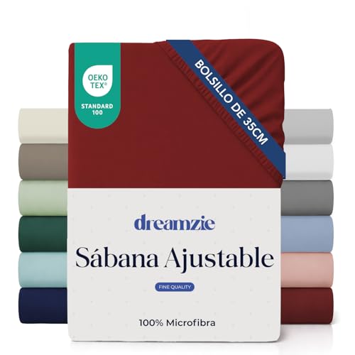 Dreamzie Sabanas 90x190 cm - Esquinas de 35 cm para Colchones Gruesos - 100% Microfibra, Burdeos, Certificada sin Productos Químicos (Oeko Tex), Sabanas Bajeras Completamente Elásticas